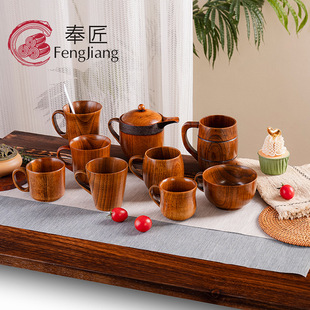 Factory wholesale jujube wood belly cup household mug wooden water cup handle beer cup coffee cup tea cup