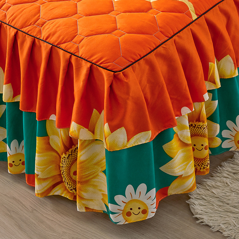 Skin-friendly brushed quilted bed skirt three-piece set thickened bed cover Simmons dust-proof anti-slip protective cover single bed cover wholesale