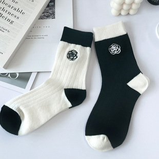 Ziyang Autumn and Winter New Women's Socks Black and White Socks Embroidery Socks Simple Socks Korean INS Fashionable Socks JK Cotton Socks