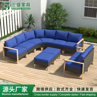 Outdoor Rattan Sofa Balcony Courtyard Villa Garden Combination Sofa Open-Air Leisure Multi-Person Rattan Chair Furniture