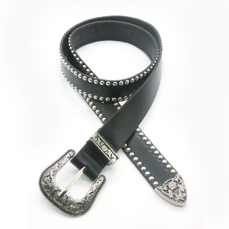 Foreign Trade Punk Style Trendy Willow Nail Belt Women's Personality Simple INS Style High-end Decorative Belt Jeans Belt