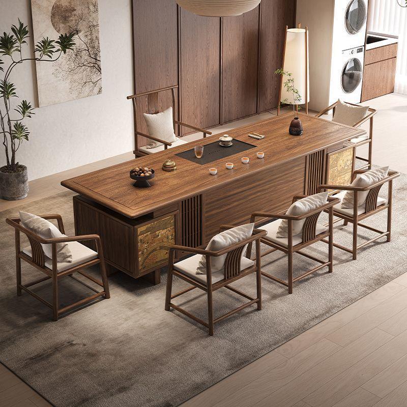 Solid Wood Tea Table, High-End Tea Table and Chair Set with Song Dynasty Aesthetics, One Table and Five Chairs, Grand and Classy Tea Table