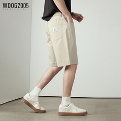 WOOG2005カーキ色弾力抗シワ五分カジュアルパンツ男性2025夏新作5分ストレートパンツ