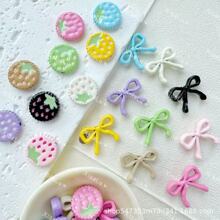 马卡龙色可爱风蝴蝶结草莓饼烤漆合金diy串珠手机链项链发饰品配