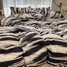 ins简约条纹男生床上用品四件套水洗棉文艺1.5被套学生床单三件套