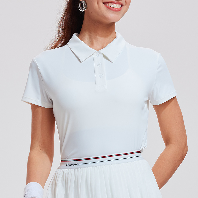 运动速干衣t恤女纯色休闲翻领高尔夫POLO衫短袖弹力户外网球服女|undefined