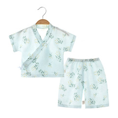 Baby thin short-sleeve set ultra-thin bouncy cotton pajamas summer children shorts loose baby air conditioner monk's robe