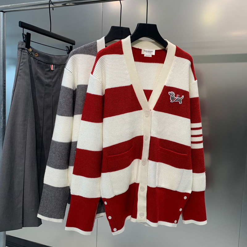 Can Add Label 1886 Striped Knit Cardigan with Four Stripes Tb