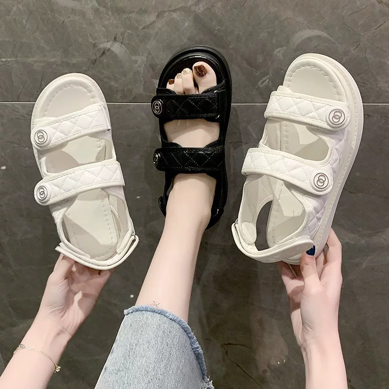Сандалии, летняя пляжная обувь для отдыха с липучкой, стиль Chanel, корейский стиль