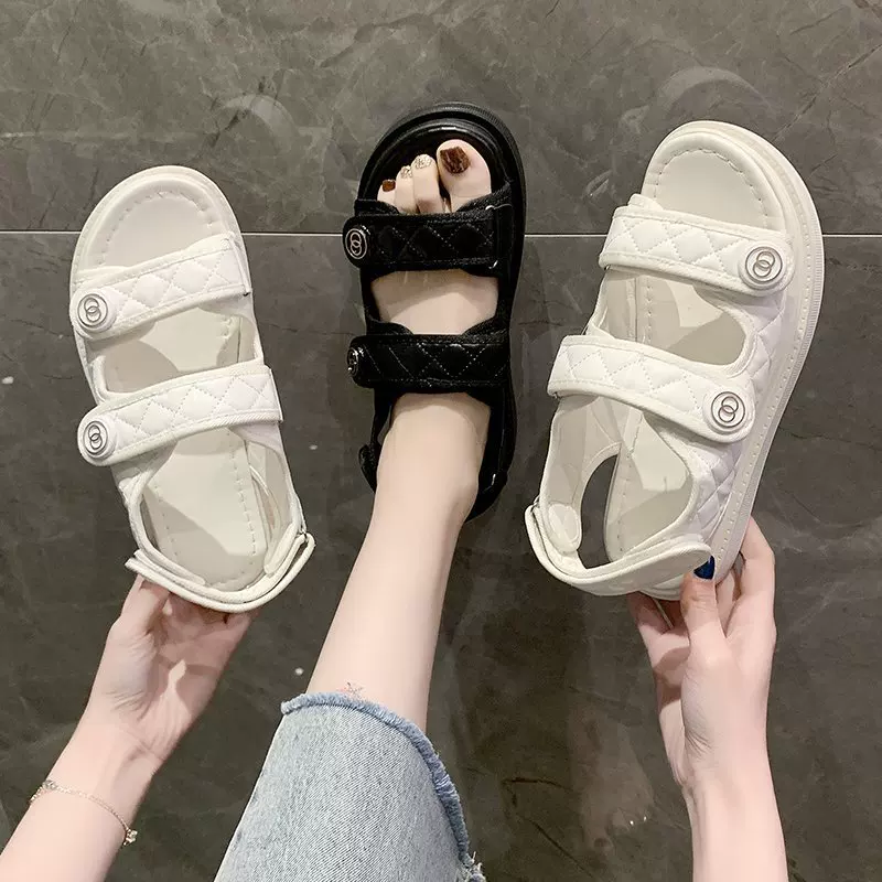 Сандалии, летняя пляжная обувь для отдыха с липучкой, стиль Chanel, корейский стиль
