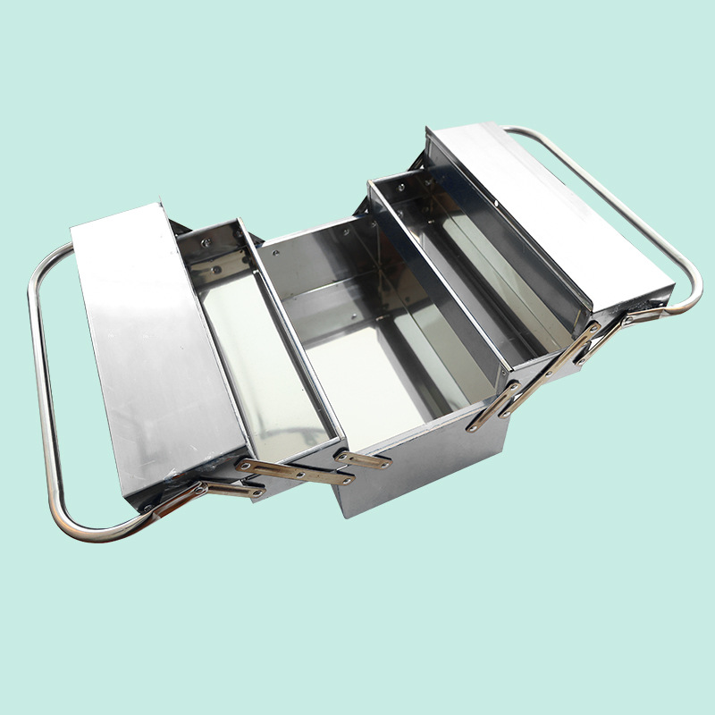 Ventas de fabricantes de caja de herramientas de chapa de hierro, caja de herramientas plegables de dos capas, caja de almacenamiento portátil de automóvil grande y gruesa