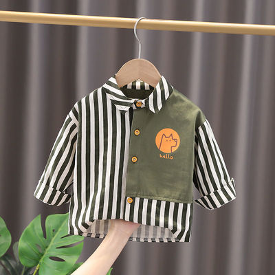 Children spring clothes Boy shirt 2022 Spring new pattern coat jacket children shirt spring and autumn stripe Korean Edition