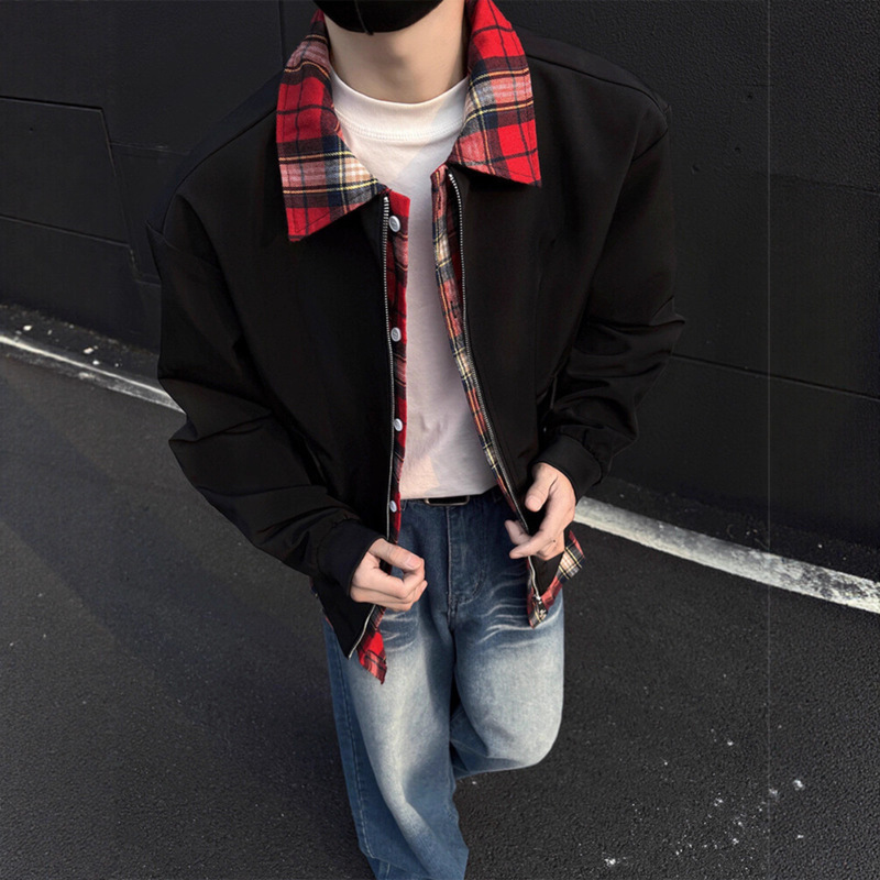 Flight Jacket Jacket for Men and Women Spring & Fall American Retro Cleanfit Fake Two-Piece Flannel Shirt Ma1 Lapel