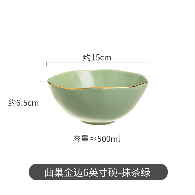 Moderno juego de regalo de tazones de sopa de lujo, diseño creativo de nido curvo irregular con vajilla de cerámica con borde dorado, que incluye platos, tazones y cucharas para uso doméstico.