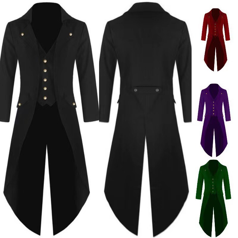 2023 European and American new Halloween tuxedo medieval retro clothing mid-length punk men's overcoat Amazon