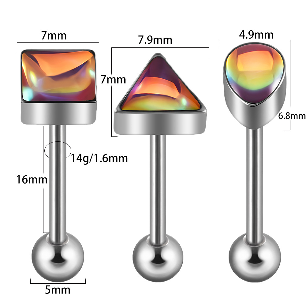 1 Piece 304 Stainless Steel Hip-Hop Cool Style Triangle Geometric Water Droplets Enamel Tongue Rings display picture 1