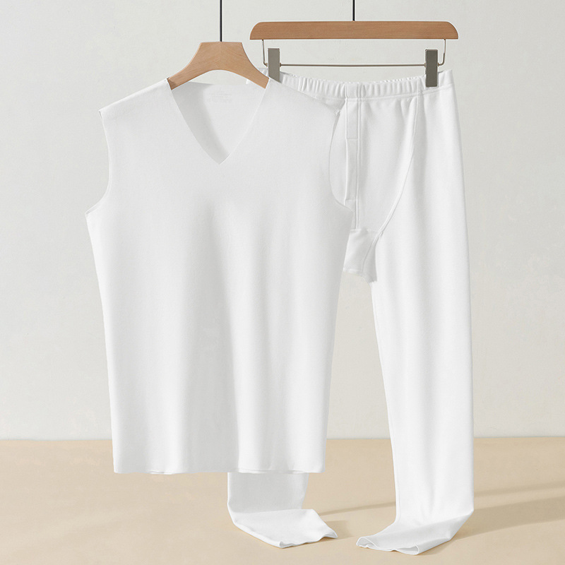 German velvet seamless underwear men's winter wear double-sided velvet warm suit cold-proof hot autumn clothing pants white vest