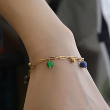 天然青金石紫水晶虎眼石五行彩色金珠手链波西米亚风钛钢网红饰品