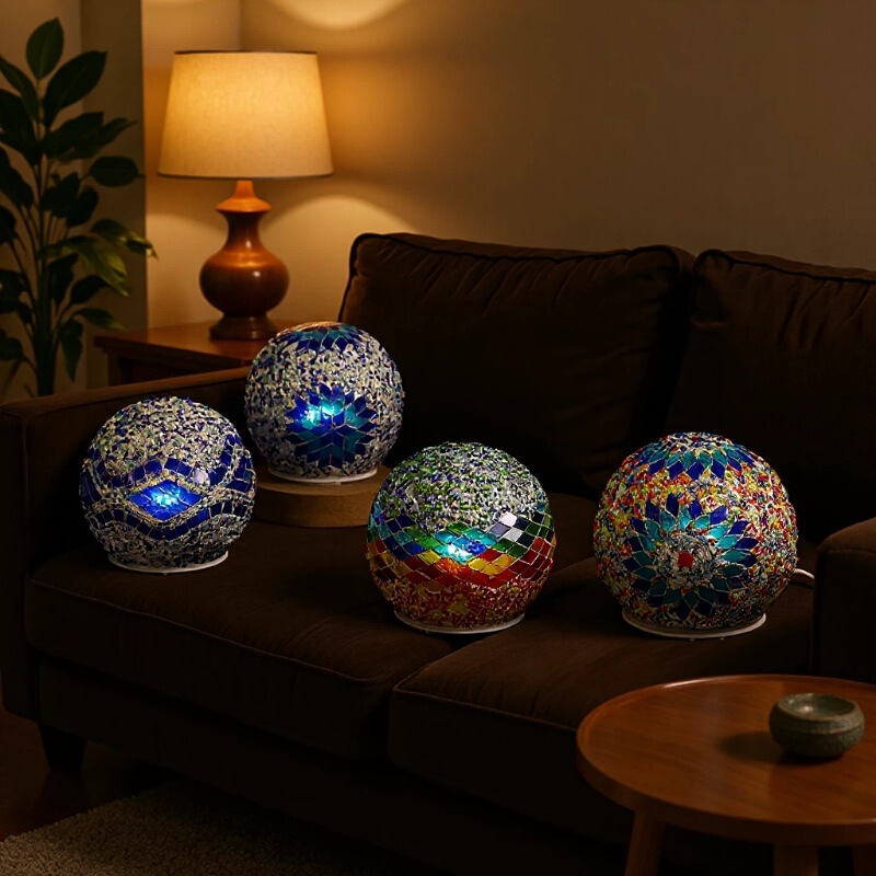 Mosaic Rotating Night Light Handmade Mediterranean Bohemian