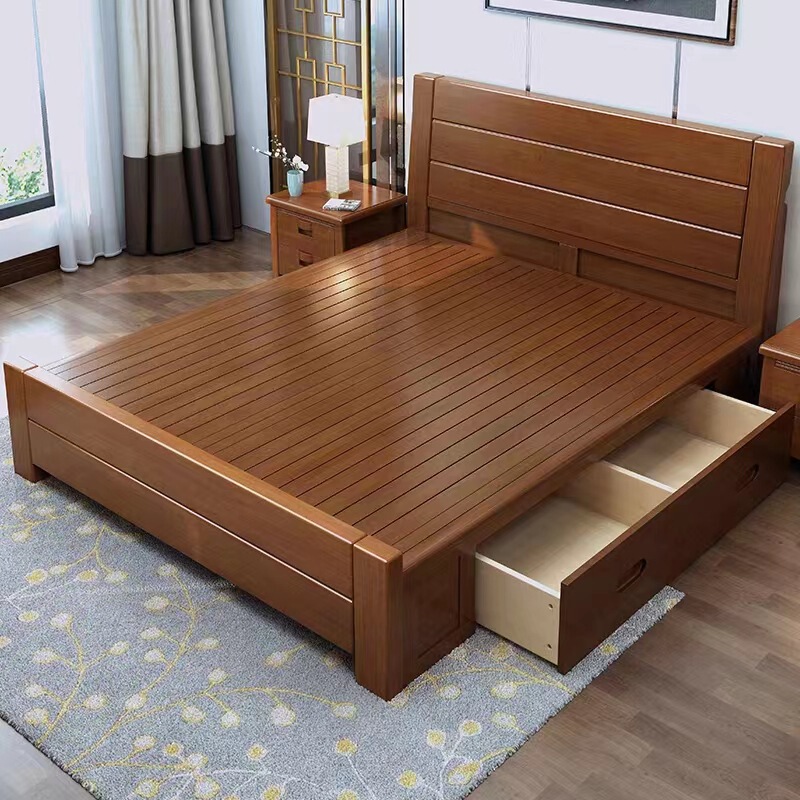 中国式実木ベッドツインベッド1.8収納ベッドシンプル現代1.5m小戸型シングルベッド1.2メートル経済的|undefined