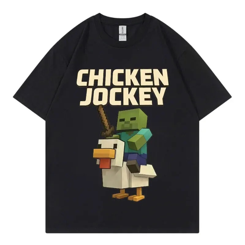 Chicken Jockey Game Cartoon Pattern T-Shirt High Quality Fashion Short Sleeve T-Shirt Men and Women Casual Cotton T-Shirt