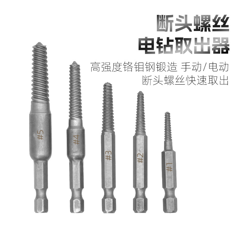 Hexagonal Handle Rotten Thread Extractor Single End Reverse Thread Damaged Screw Removal Tool Kit Slider Screw Extractor