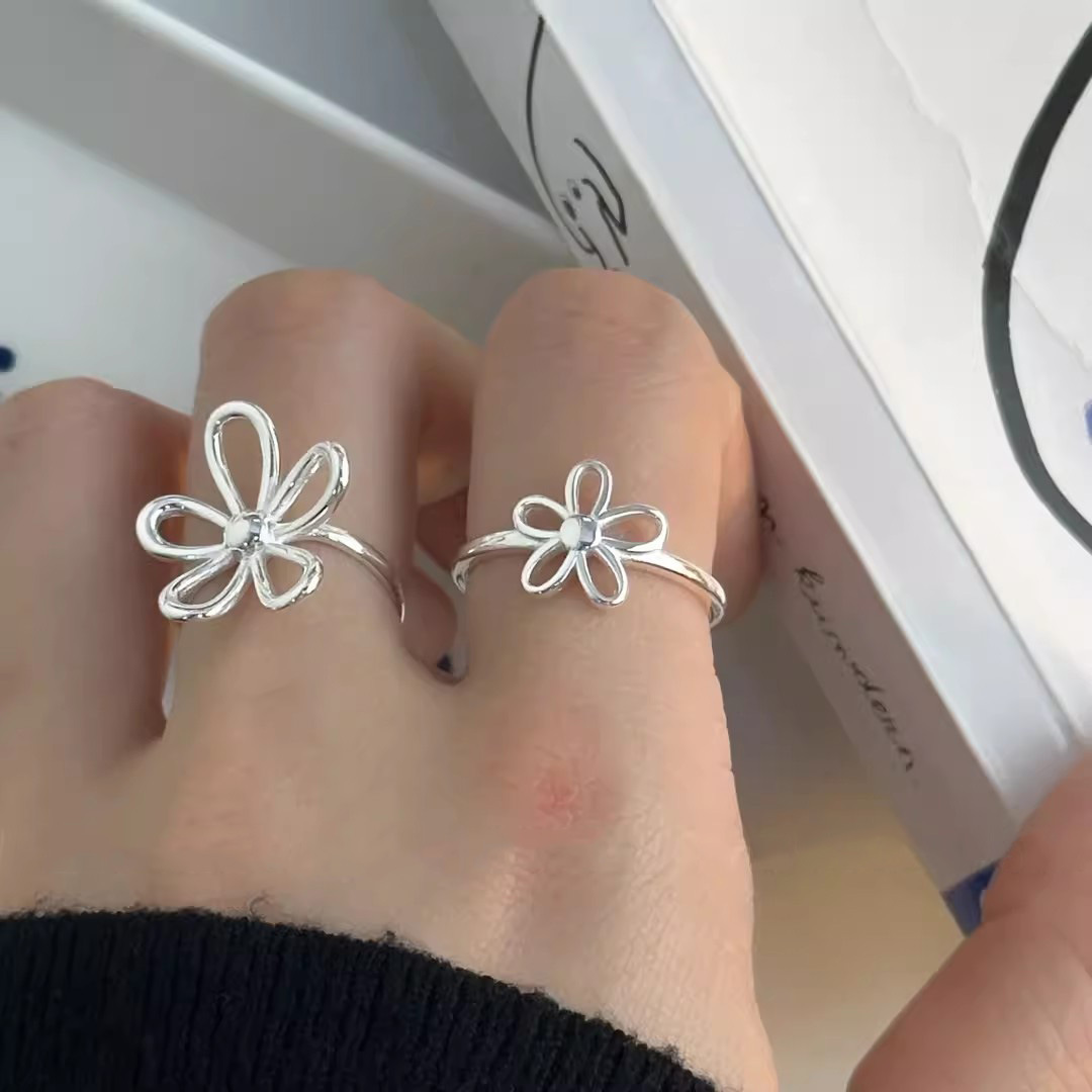 1g Weight Rings Classification Adjustable Ring Size 1 Piece Quantity Holiday, Tea Party Occasion 925 Sterling Silver Material Flower Pattern All Seasons Season Women's Gender Elegant, Simple Style Style 1 Piece 925 Sterling Silver Flower Rings 无