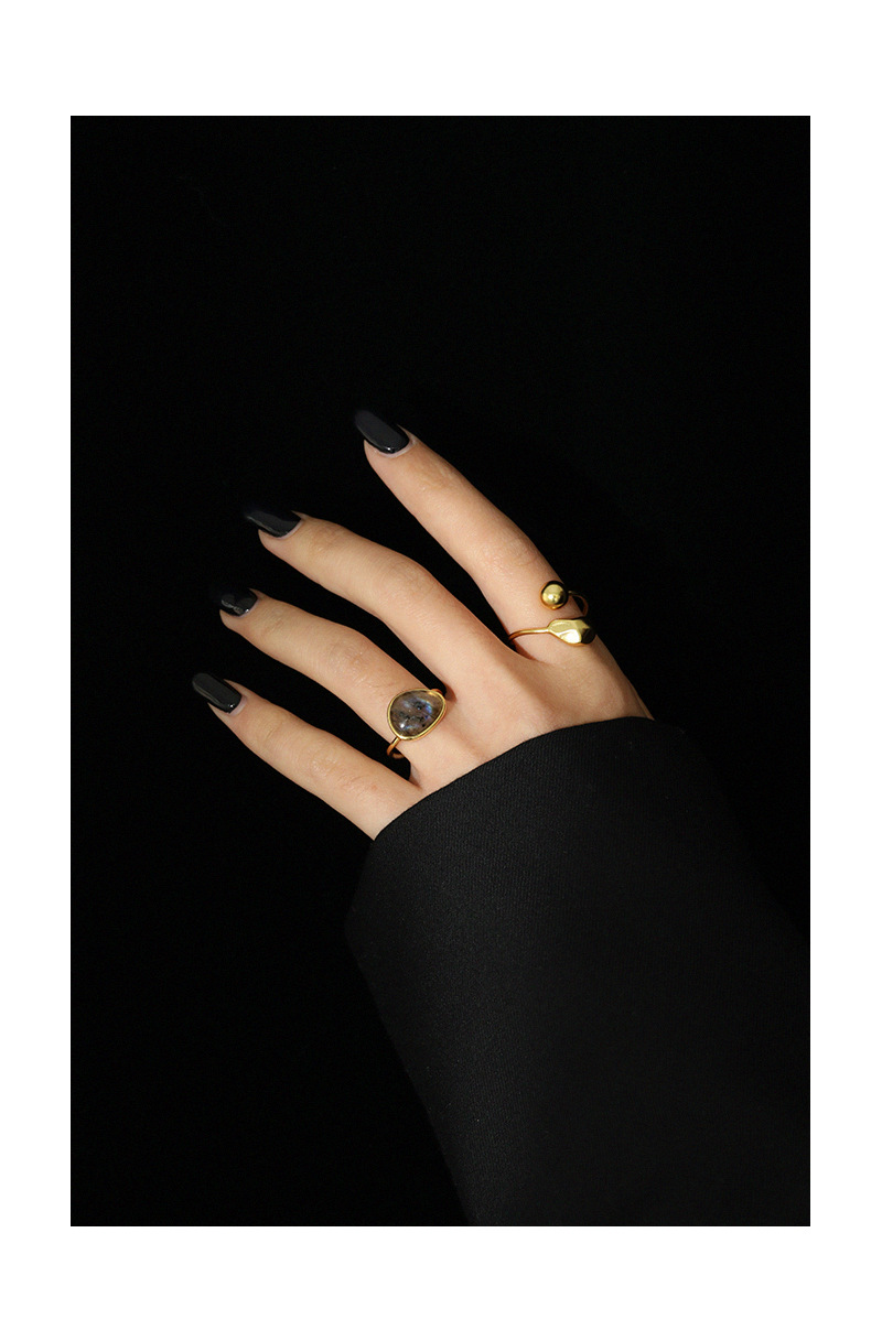 Korean micro-inlaid moonstone crystal S925 sterling silver open ring