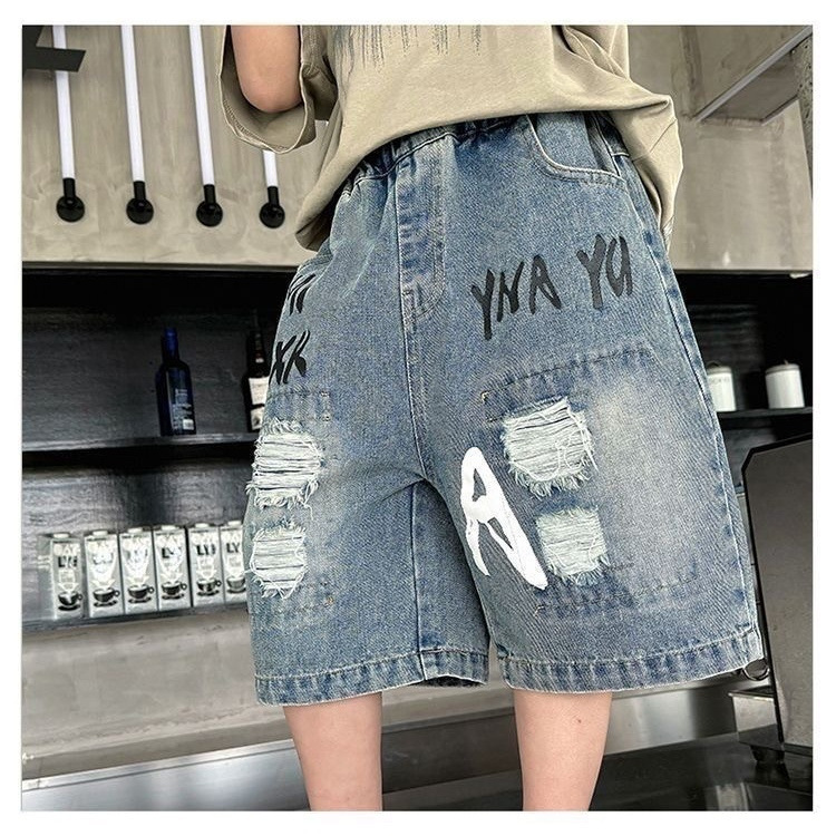 Niños y niñas, ropa de niños, jeans, pantalones cortos, pantalones de verano sueltos, pantalones para niños, pantalones agujeros. image 2