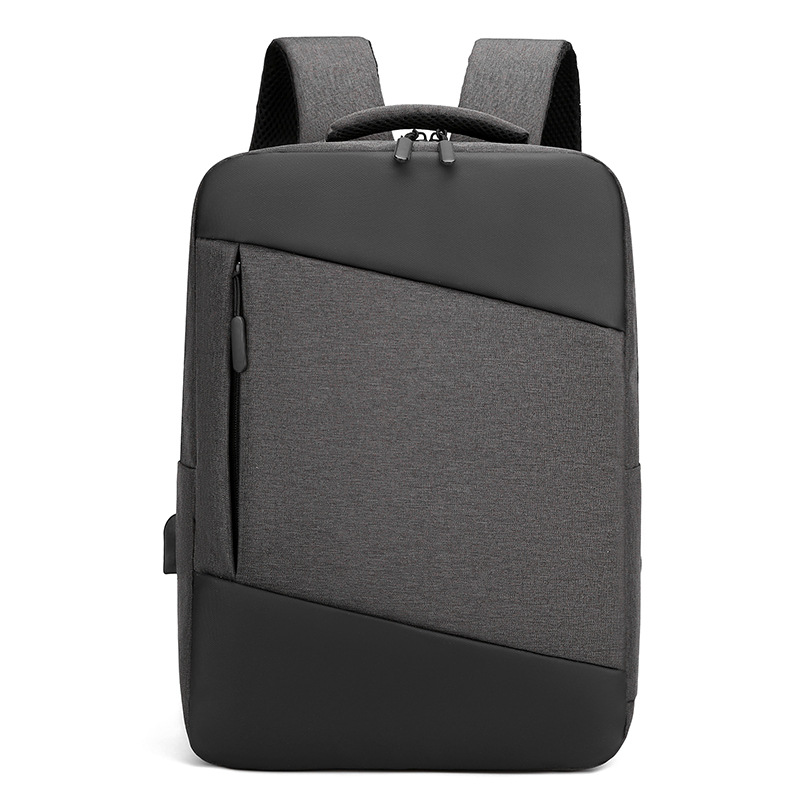 New high-capacity men's color blocking backpack, travel business bag, external USB interface can hold 15.6-inch computer_voghion.com