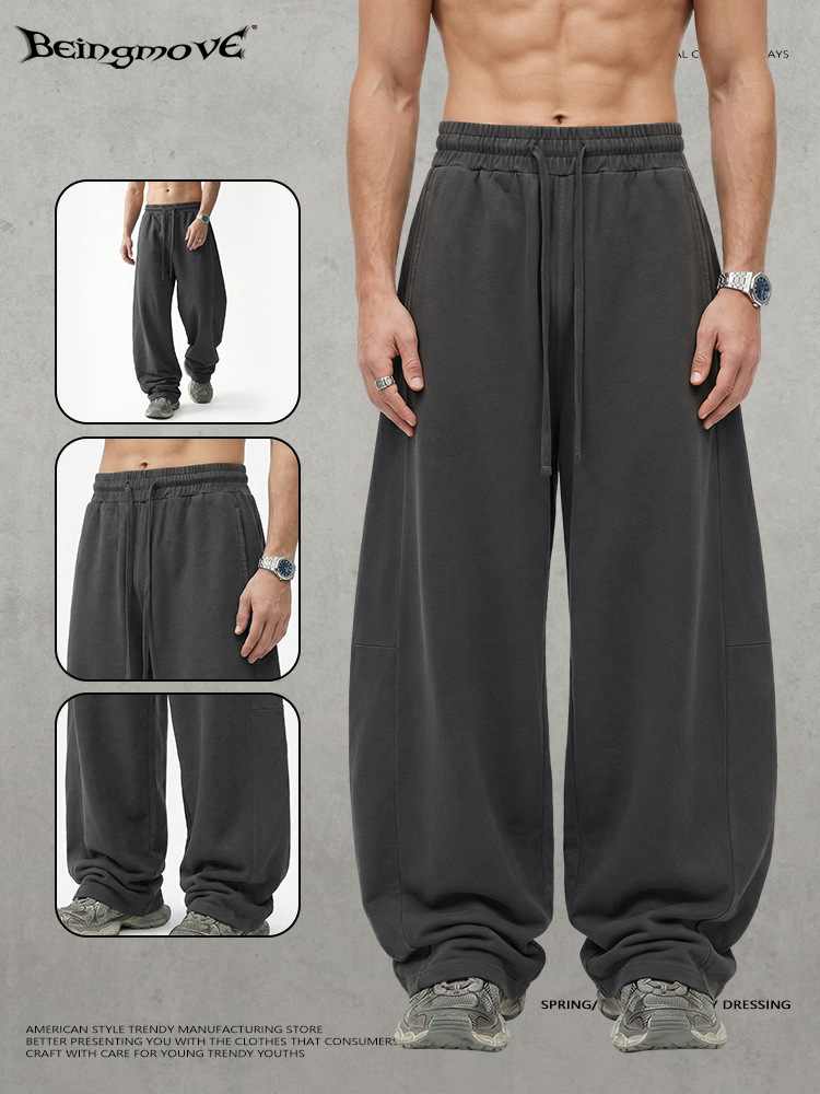 Calle secada| Nuevos pantalones de cimeta de lavado casual de estilo americano sueltos retrógrados para hacer viejos pantalones largos de piernas anchas para hombres
