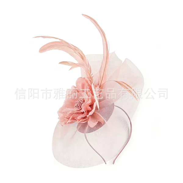 Cross-border mesh headwear with feather and flower designs, headpieces for model runway shows, performances, and photo shoots, wholesale from manufacturer