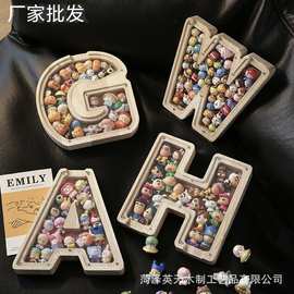 现货木质26个英文字母储蓄罐儿童小玩具收纳盒透明亚克力存钱罐子