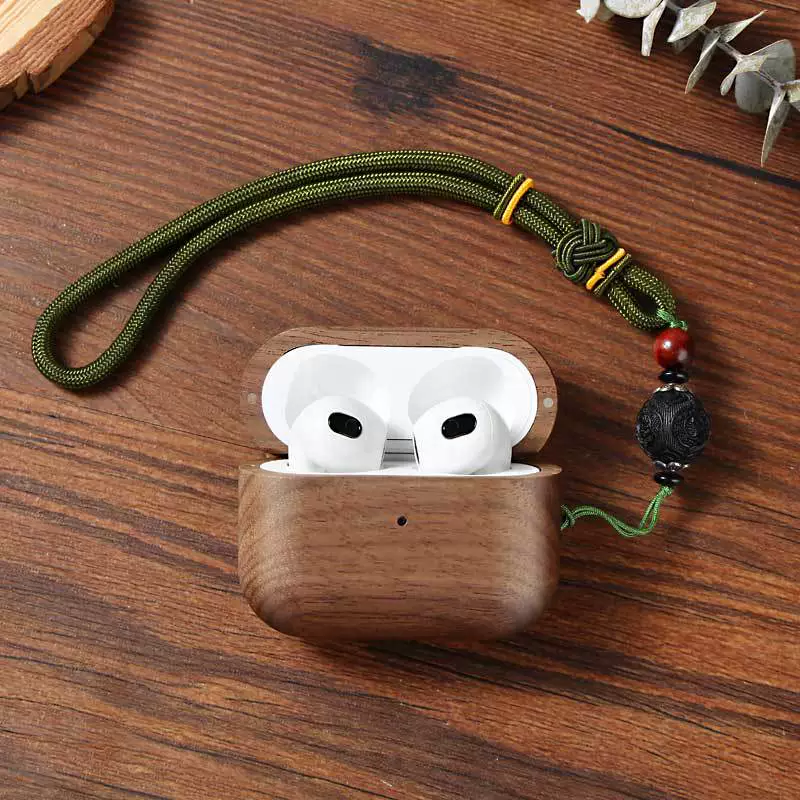 [适用airpodspro2木纹耳机保护壳Airpods4实木复古蓝牙耳机套手工]