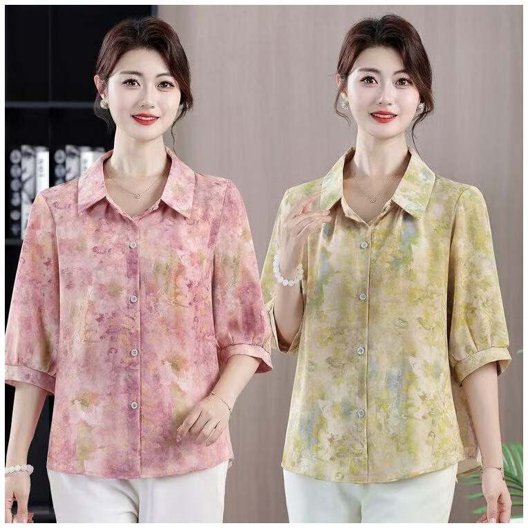 Dropshipping Mom's Summer Floral Chiffon Shirt, Fashionable and Stylish 2026 New Model for Middle-Aged and Elderly Women, Thin Blouse Top