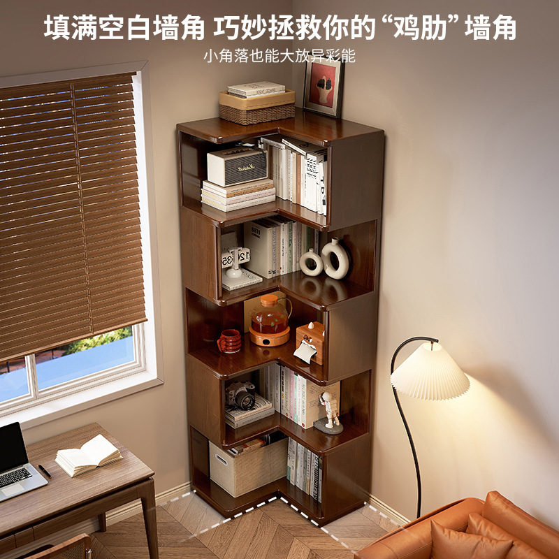 Vitrina hecha a mano, estantería de esquina de madera maciza, estantería, sala de piso a techo, armario de almacenamiento de varios pisos, uno contra la pared