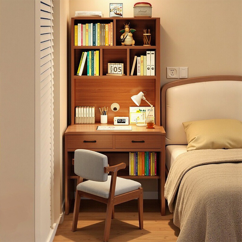 Computer Desk Home Desk Bookshelf Solid Wood Bookcase Bedroom Study Writing Desk Small Apartment Storage Cabinet Storage Cabinet