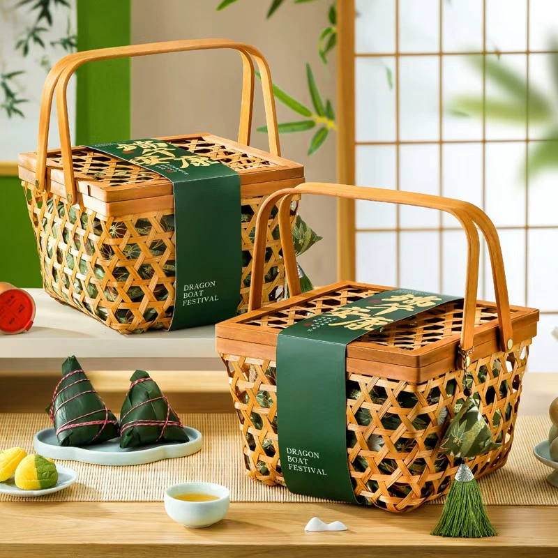 2025 популярная бамбуковая тканая подарочная коробка для торта середины осени и луны, упаковка для праздничного сувенира, бамбуковая корзина, плетеная бамбуковая корзина для хранения, корзина для сумки