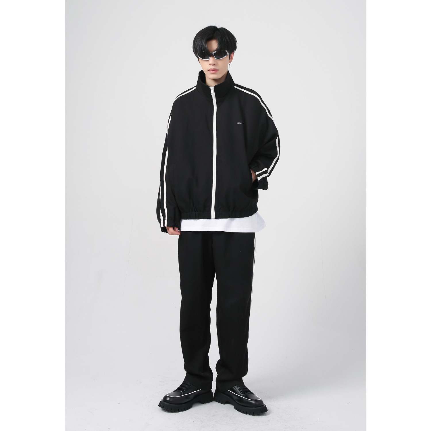 Mtlclothes ropa de Hombre | 2022 otoño nuevo estilo coreano suelta contraste color costura casual traje deportivo para hombres y mujeres