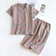Summer gauze pajamas women's short-sleeved cropped pants V-neck yarn-dyed embroidered thin cool home wear suit