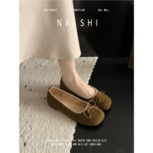 羊皮版！复古文艺风芭蕾单鞋女蝴蝶结圆头玛丽珍鞋平底绒面豆豆鞋