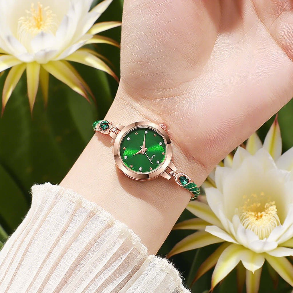 New Women's Quartz Watch Oil Dripping Round Dial Diamond Bracelet Freely Adjustable Jewelry Quartz Watch Wholesale