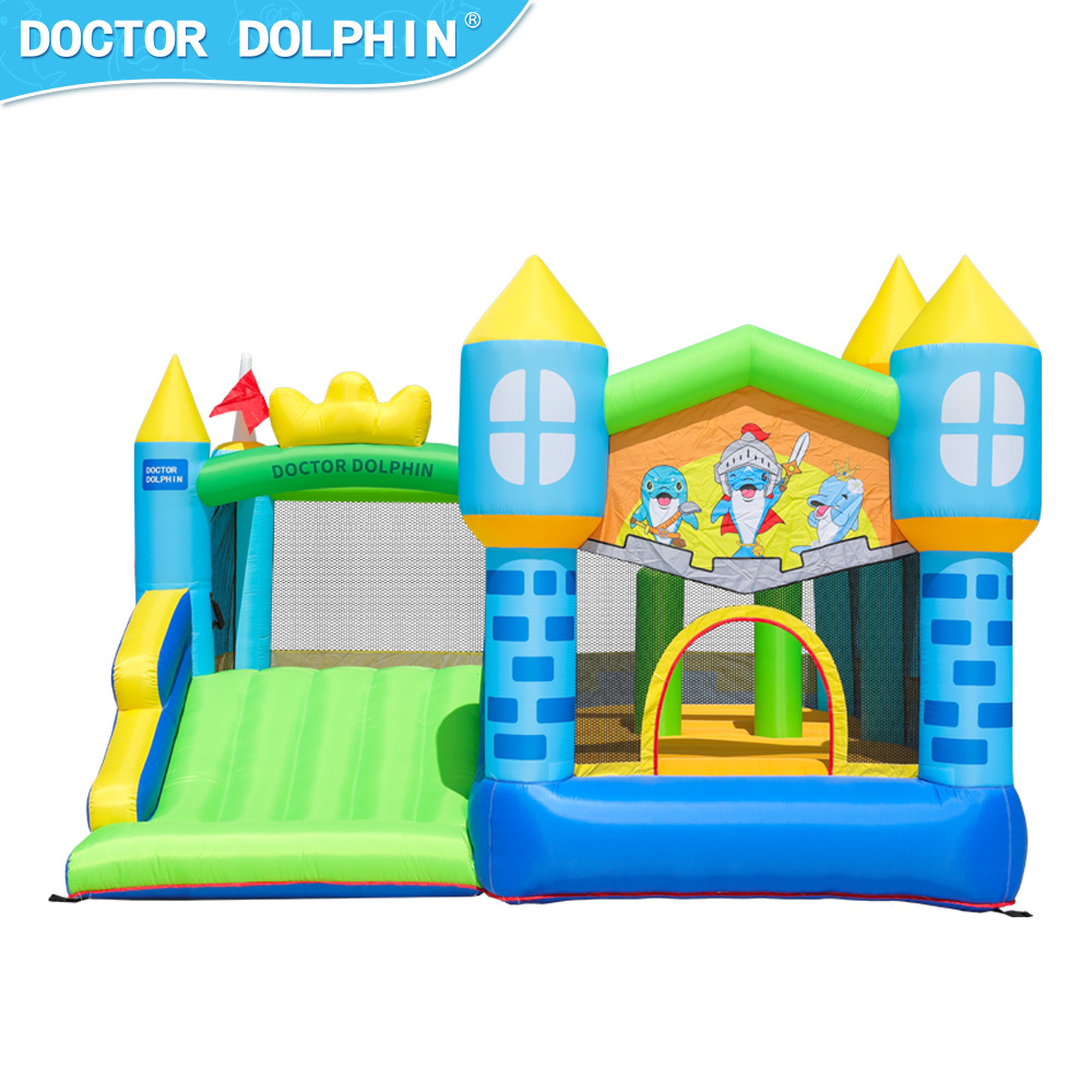 Doctor Delfín | Castillo inflable con tobogán pequeño para niños, trampolín multifuncional para el hogar, combinación multifuncional