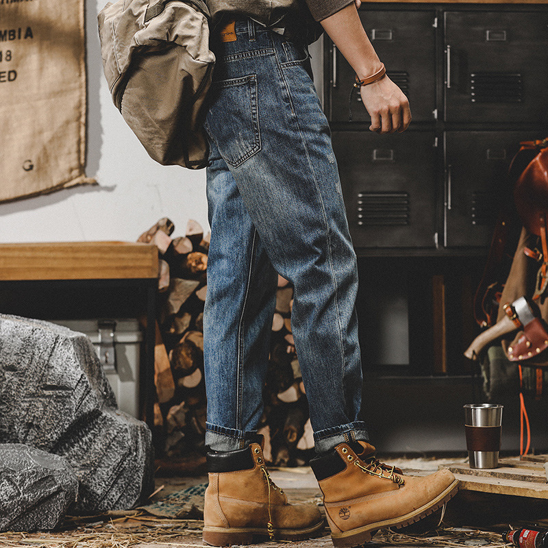 American Style Retro Spring and Autumn Jeans Men's 2025 Loose Straight Trendy Brand Pants Men's Washed Stone Mill Casual Pants Men's