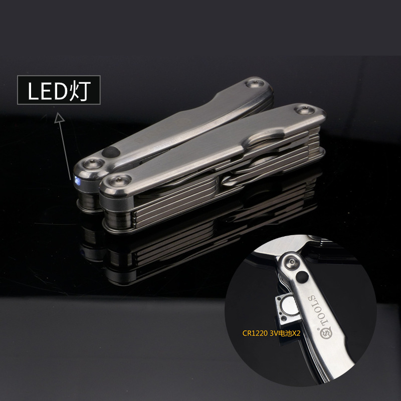SQT Shunquan 2611 exterior LED multifunción combinación herramienta alicates plegables multiusos herramienta todo acero inoxidable