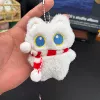 White cat + red and white scarf