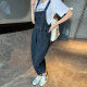 High Waist Straight Denim Strap Pants Women's Summer Thin 2024 New Slimming Little Harlan Wide Leg Pants