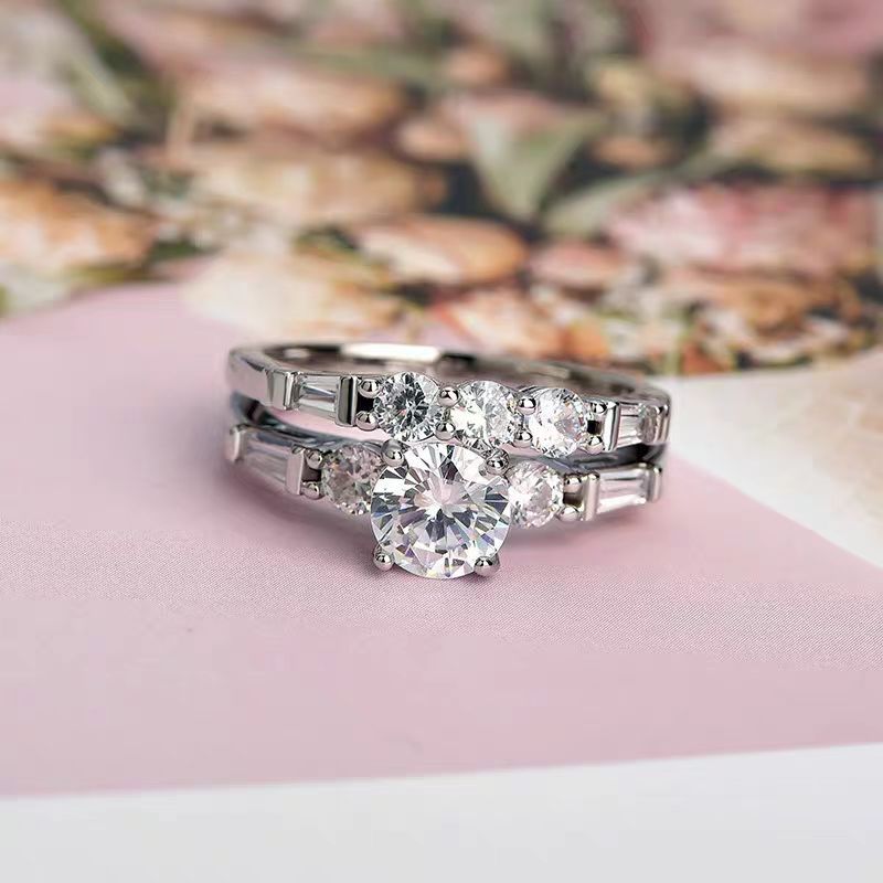 Geometric Pattern Simple Style Shiny Geometric Alloy Inlay Zircon Unisex Rings