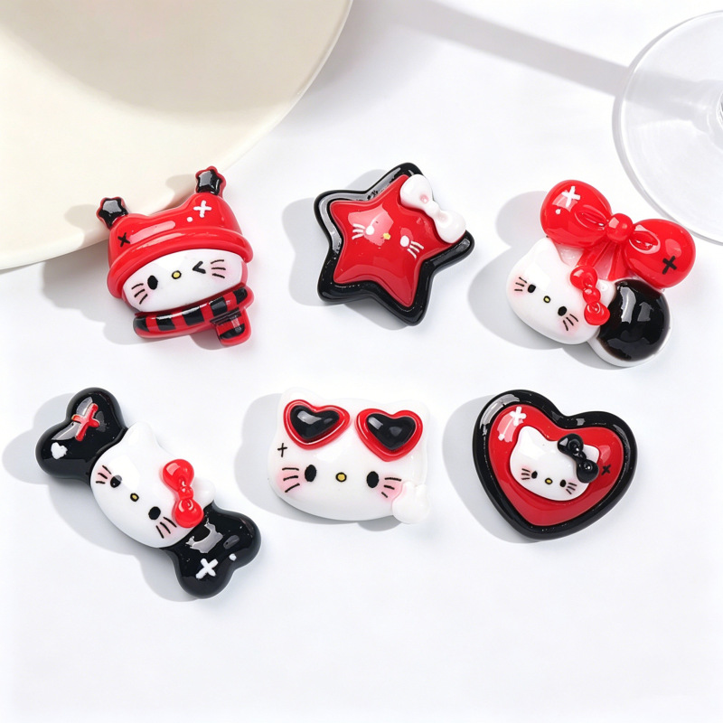 Cartoon Sunglasses Kt Cat Resin Small Accessories Heart-Shaped Kitten DIY Cream Glue Hairpin Phone Case Keychain Accessories