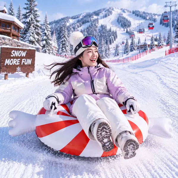 PVC inflatable snow tube/thickened snow sled/candy-shaped double-handrail adult winter outdoor skiing toy